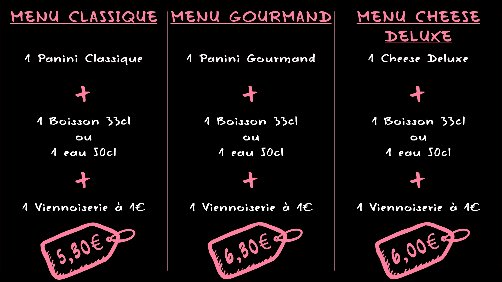 Carte des différents Menu Froid proposé