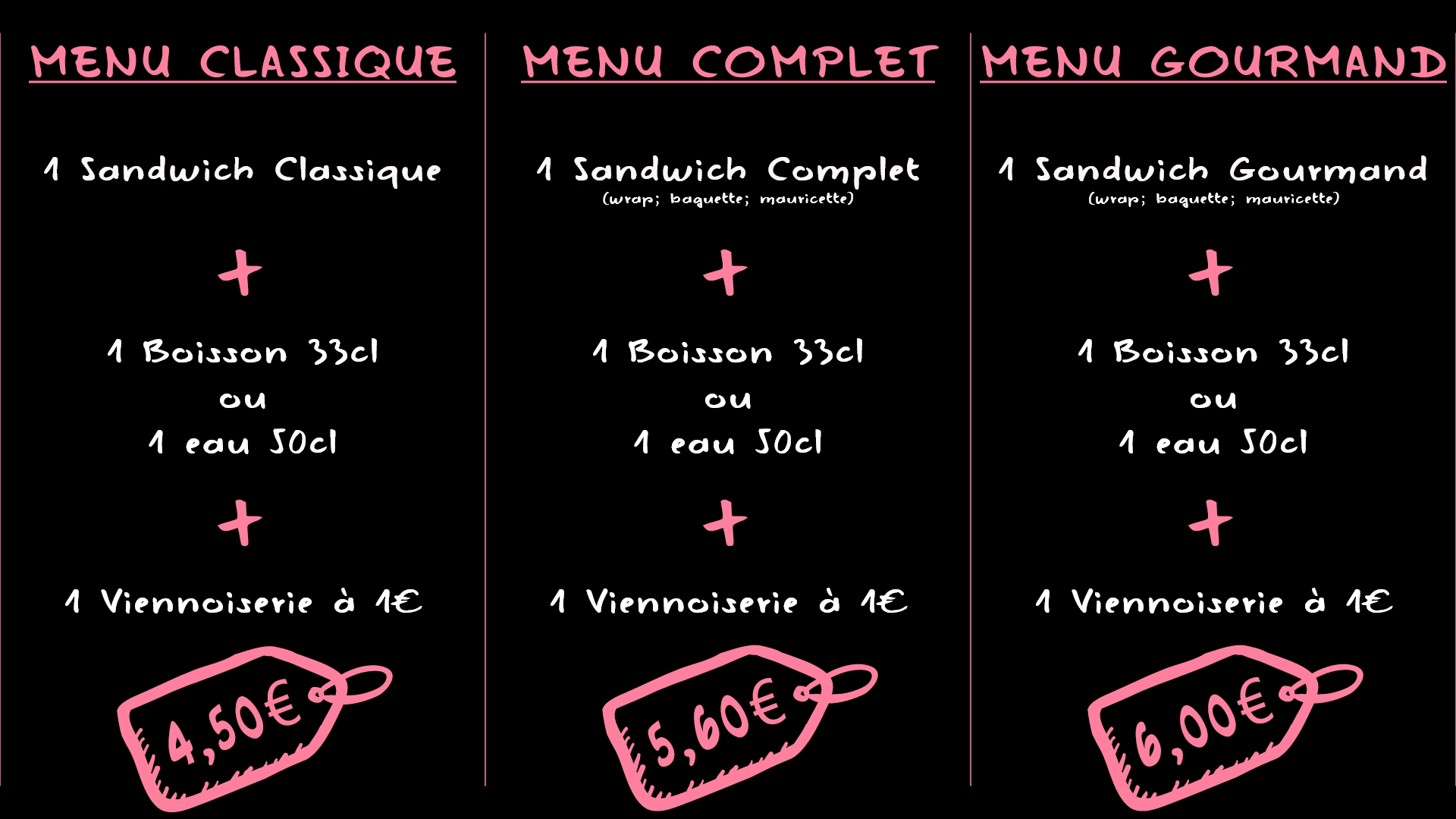 Carte des différents Menu Froid proposé